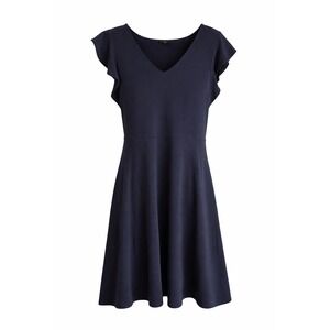 Ann Taylor Factory Navy Fit & Flare Dress SP Ruffle Sleeve Stretch MSRP $100